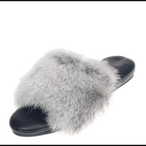 Leather/Rabbit Fur Slippers